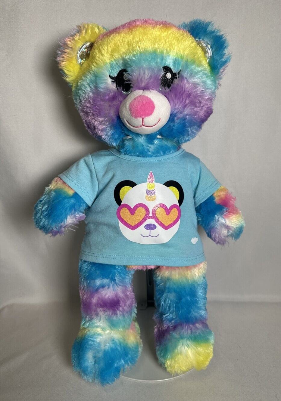 Build-A-Bear Rainbow Bear With Blue Shirt 2022